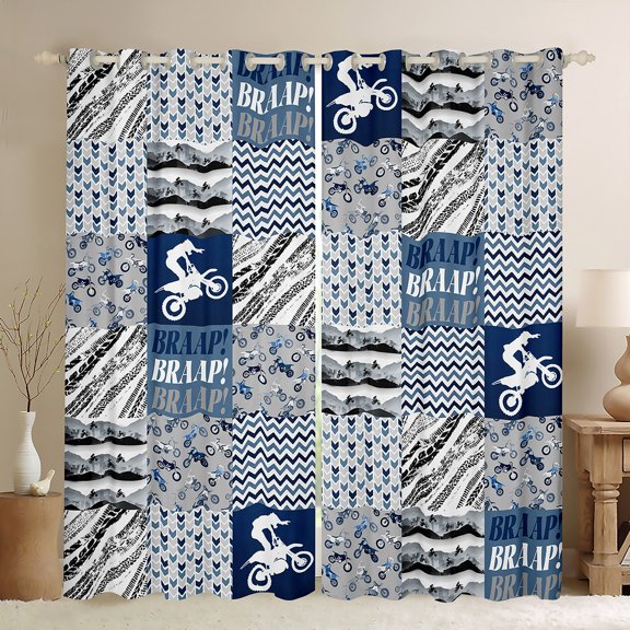 Manfei Kids Children Dirt Bike Black Out Curtains,Geometric Plaid Curtains Pack of 2 (42x63 Each),Extreme Sport Bedroom Curtains,Super Cozy Room Decor
