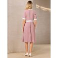 thumbnail image 5 of DARING DIVA Women's Short Sleeve Pleated Casual A-Line Midi Dress M Pink, 5 of 7