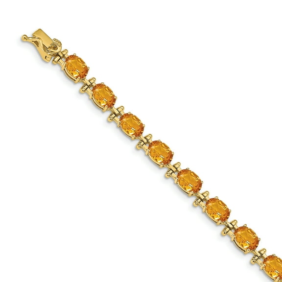 14k Yellow Gold Citrine Bracelet - 13.50 cwt - 7 Inch - 7mm - Box Clasp