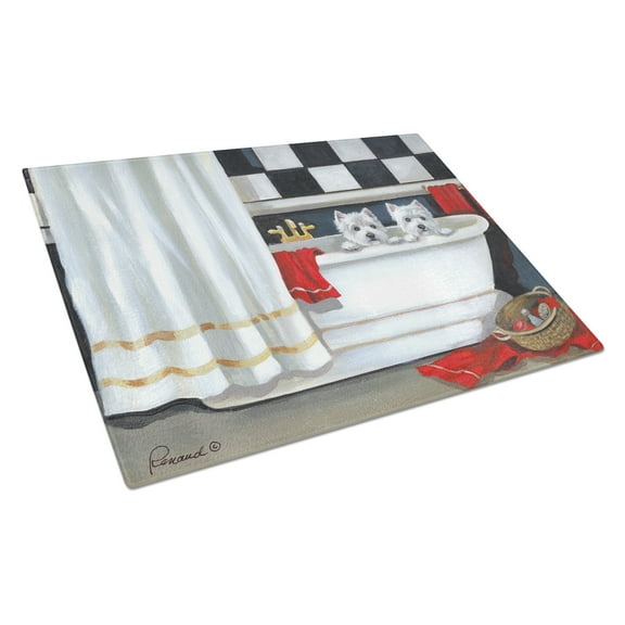 Westie Pour Le Bain Bathtime Glass Cutting Board Large PPP3281LCB