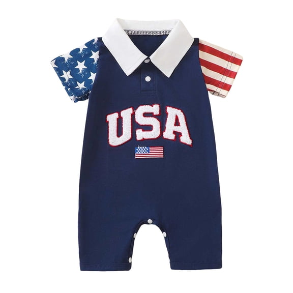 4th of July Baby Boy Clothes Short Sleeve Romper Lapel Jumpsuit Newborn Summer My First 4th of July Baby Boy Outfit