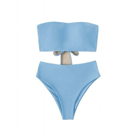 Womens Backless Swim Summer Beach Solid Bra & Swim Bottom Bikini Set Bathing Suit Swimsuits For Women