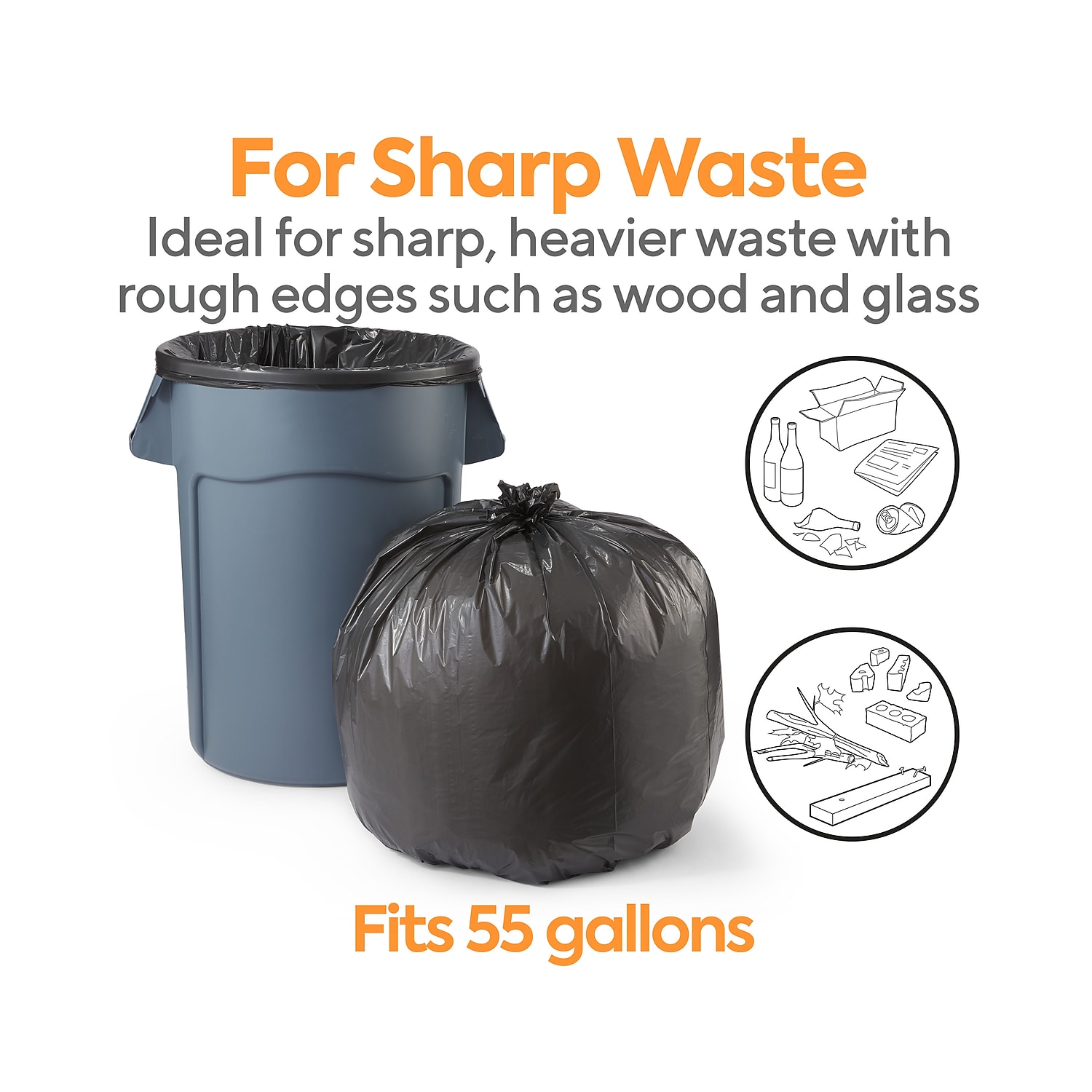 Staples Coastwide Professional AccuFit 55 Gallon Trash Bag 40" x 53" Low Density 1.3 mil Black 100
