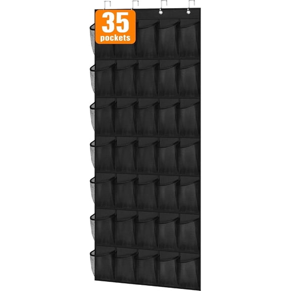 Scidweet Over The Door Shoe Organizer, 35 Large Breathable Mesh Pockets Hanging Storage Holder Shoe Rack Closet Organizer, Black
