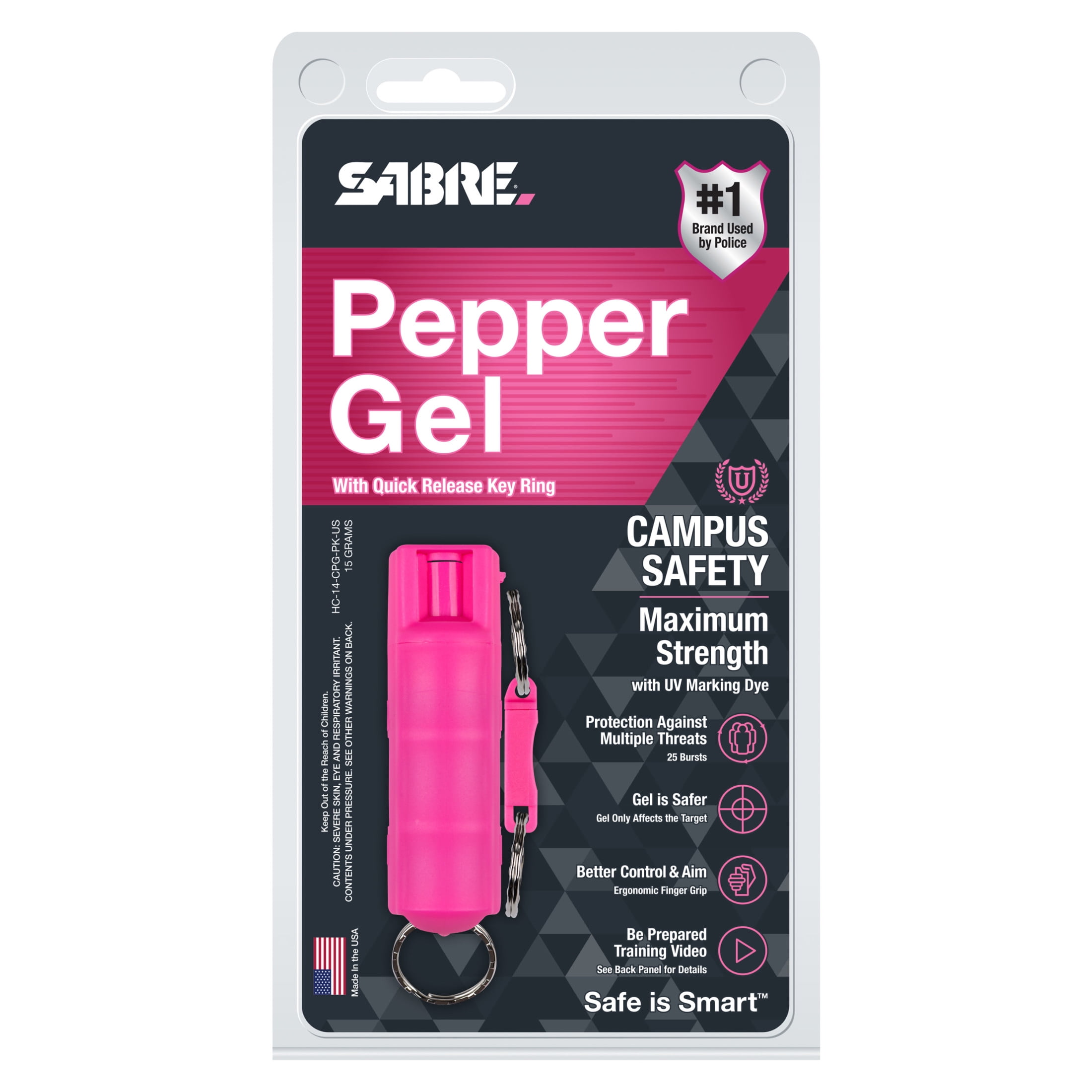 SABRE Pepper Gel with Quick Release Keychain, Pink, 1 Ct, 0.54 oz, New, Pocket Pepper Sprays