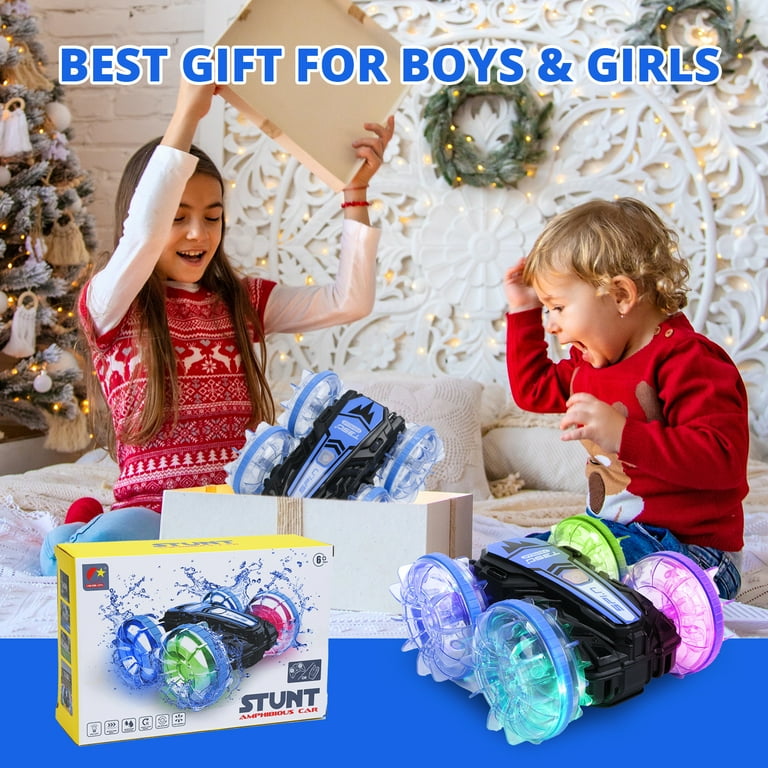 JoyStone Amphibious RC Car 4WD Gesture RC Car with Waterproof Remote Control All Terrain RC Stunt Car with LED Lights 360 Rotate for Kids