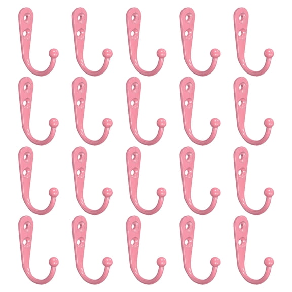 Wall Hooks, 20Pcs - Zinc Alloy Single Prong Wall Mounted Clothes Hook, Double Hole Hooks for Hanging Towel (Pink)