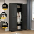 thumbnail image 4 of Metal Wardrobe Cabinet with Hanging Rod, 71" Tall Armoire Wardrobe Closet with 2 Doors and Adjustable Shelves, Black Clothing Storage Cabinets for Bedroom, Laundry Room, Cloak Room, 4 of 8