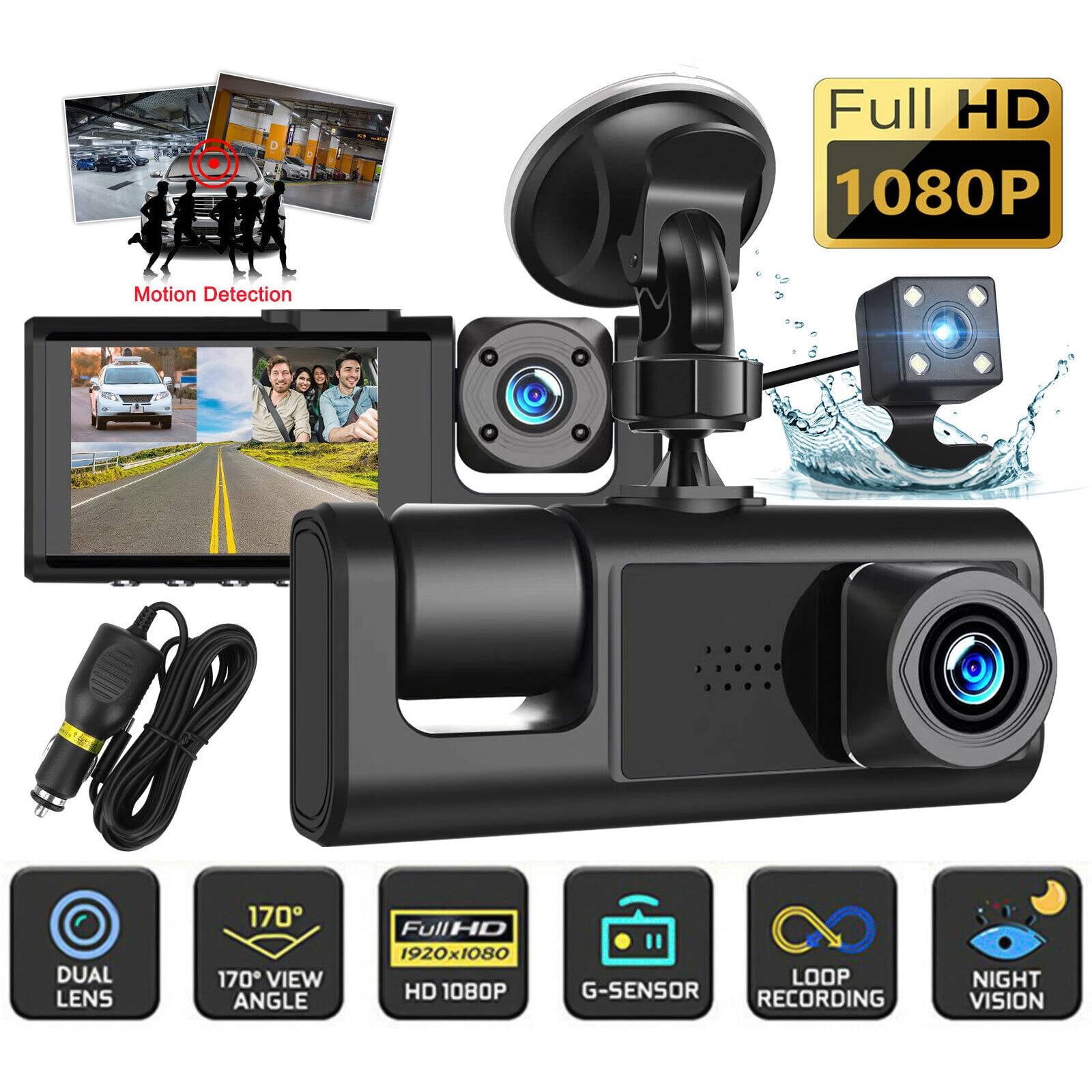 Car Dual Lens Dash Cam HD 1080P Front/Rear/Inside Video Recorder Camera G-sensor