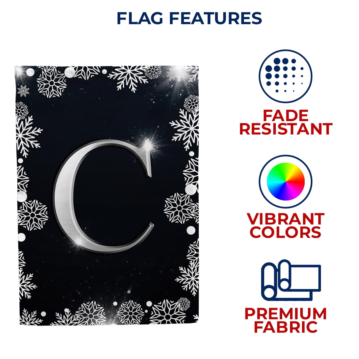 America Forever Winter Monogram Letter C House Flag Vertical Double Sided 28 x 40 inches Christmas Holiday Seasonal Flags for Outdoor, Yard, Porch Decoration, Silver Snowflakes Decoration