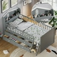 thumbnail image 2 of Bellemave Twin Bed with 4 Storage Drawers and Fence Rails, Wood Platform Beds with Bookshelf Headboard, Twin Size Beds Frame with Ladder, No Box Spring Needed (Gray）, 2 of 8