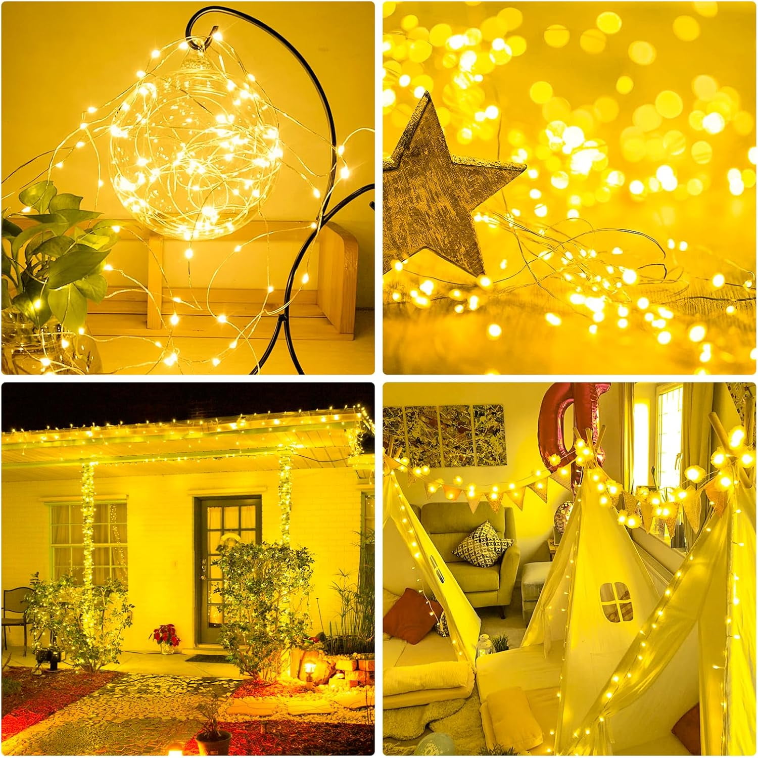 String Lights, USB Fairy Lights Plug in with Remote & Timer 66 ft 200 LED Twinkle String Lights Silver Wire Lights 8 Modes Outdoor Indoor Waterproof Starry Lights DIY Party Wedding, Warm White