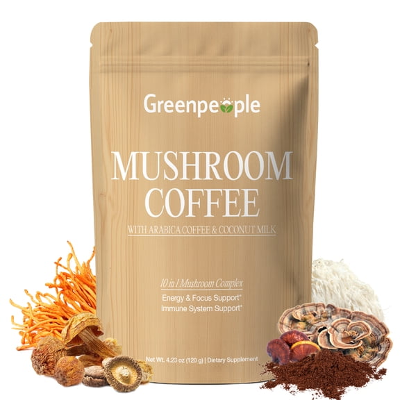 Mushroom Coffee Powder 2000 mg, 10-in-1 Mushroom Blend with with Arabica Coffee & Coconut Milk for Energy, Focus Support, 120g (4.23 oz)