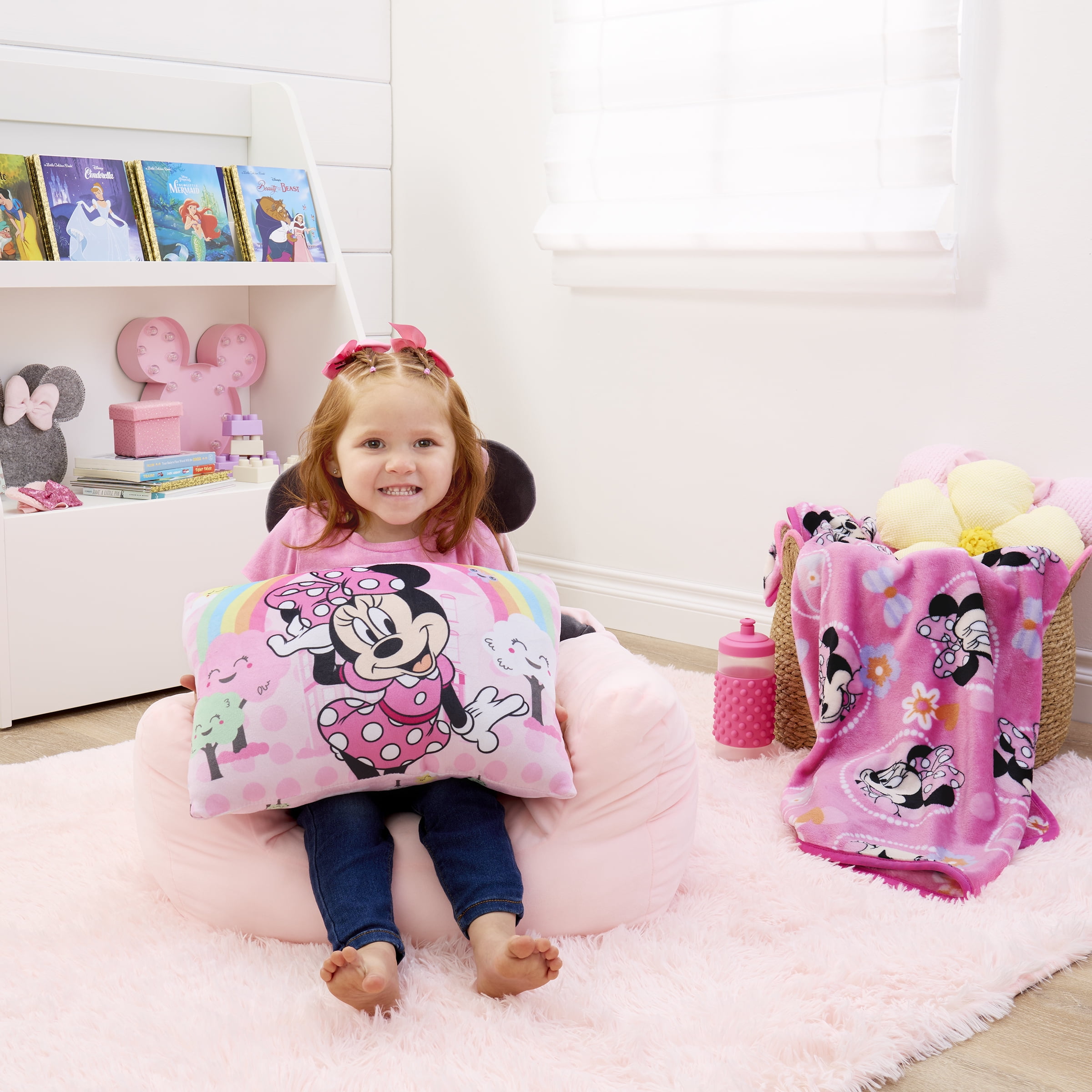 Disney Minnie Mouse Squishy Toddler Pillow, 12"x15", Pink, Rectangular shape, Rainbows