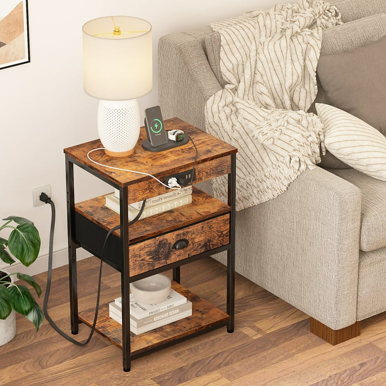 Vasagle Nightstand With Charging Station, Night Stand, Side Table With 2  Drawers : Target
