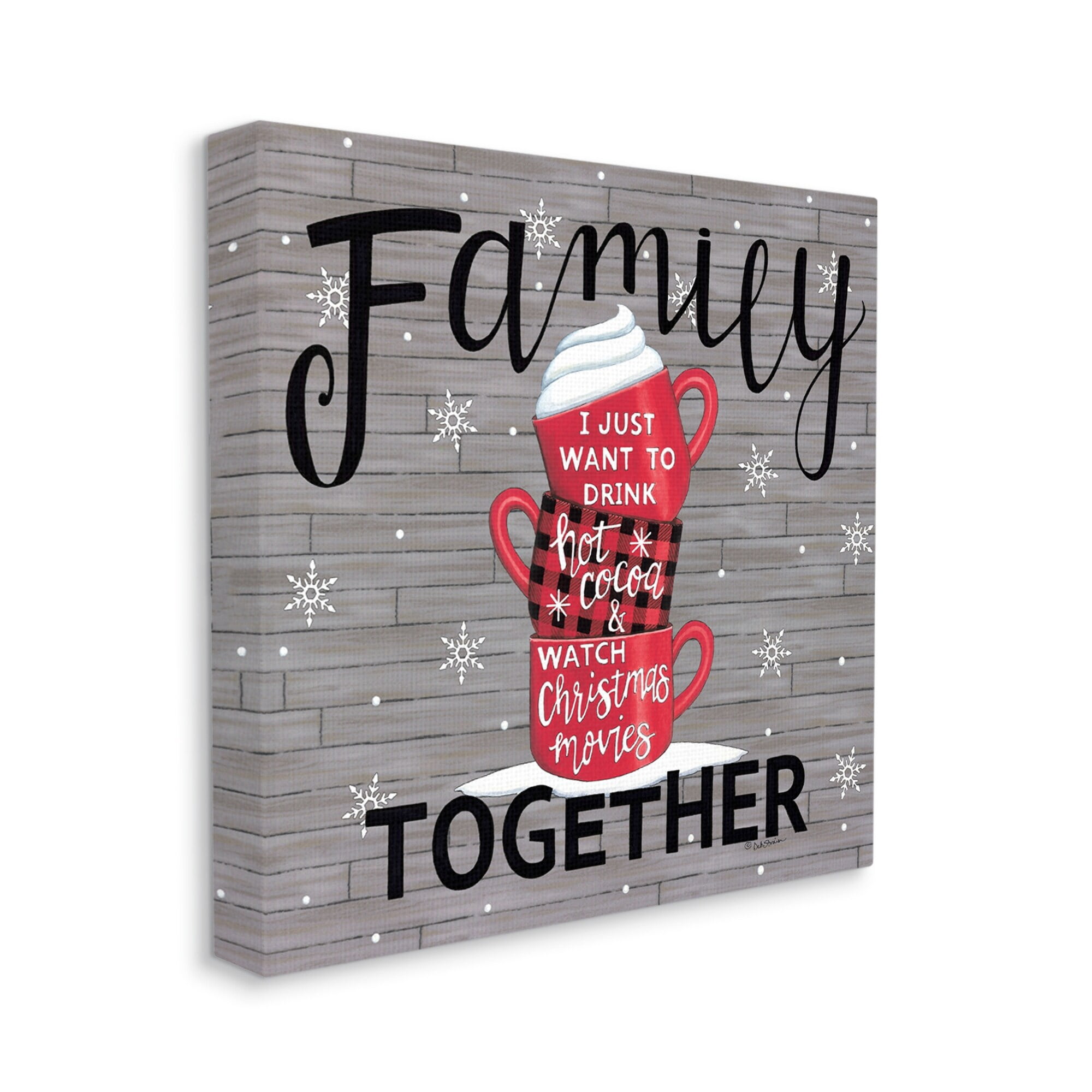 Stupell Industries Inspirational Family Christmas Sentiments Hot Cocoa Mugs Stacked, 36 x 36,Design by Deb Strain