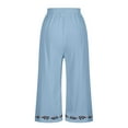 thumbnail image 4 of Tnhcen Women's Fashionable Wide-Leg Embroidered Pants - 2025 New Casual Drawstring Elastic Waist 9-Inch Hem Cotton-Linen Blend Wide-Leg Trousers S-2XL, 4 of 6
