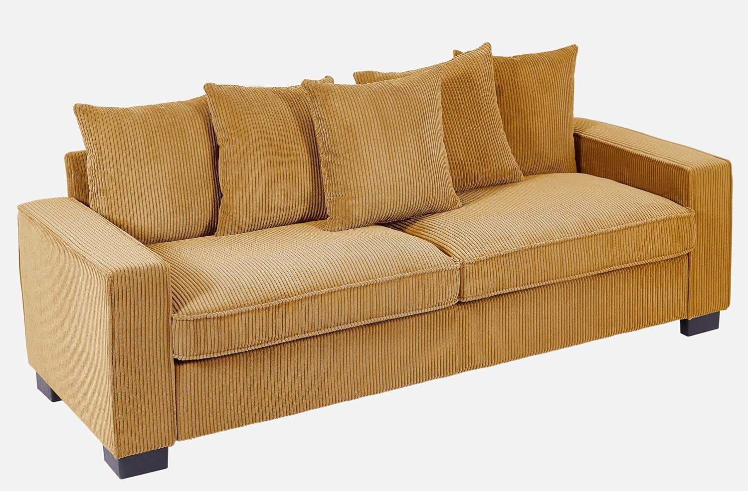 US Pride Furniture Luxe Corduroy Sofa with 5 Matching Toss Pillows, Sleek Design, Spacious and Comfortable 3 Seater Couch for Modern Living Room,Yellow