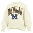 thumbnail image 2 of Women's Pressbox Natural Michigan Wolverines Oversized Waist-Length Crewneck Sweatshirt, 2 of 3