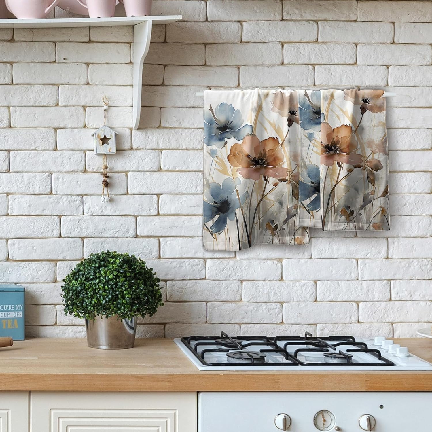 Floral Art Kitchen Hand Towels -  Flowers Bath Towel Set of 2 Wildflower Dish Cloth Blossom Washcloth for Spring Summer Seasonal Decor