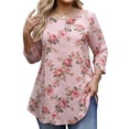 thumbnail image 3 of Craaazy Women's Plus Size Floral Print 3/4 Sleeve Crewneck T-Shirt - Casual Curved Hem Top Comfort & Style for Everyday Wear Gifts, 3 of 7