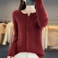 thumbnail image 5 of Cárdigan de lana merino 100 % con cuello redondo de color sólido para mujer, chaqueta holgada de otoño e invierno, nuevo suéter de punto con cuello en V, top de moda, 5 of 5