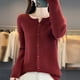 thumbnail image 5 of Cárdigan de lana merino 100 % con cuello redondo de color sólido para mujer, chaqueta holgada de otoño e invierno, nuevo suéter de punto con cuello en V, top de moda, 5 of 5