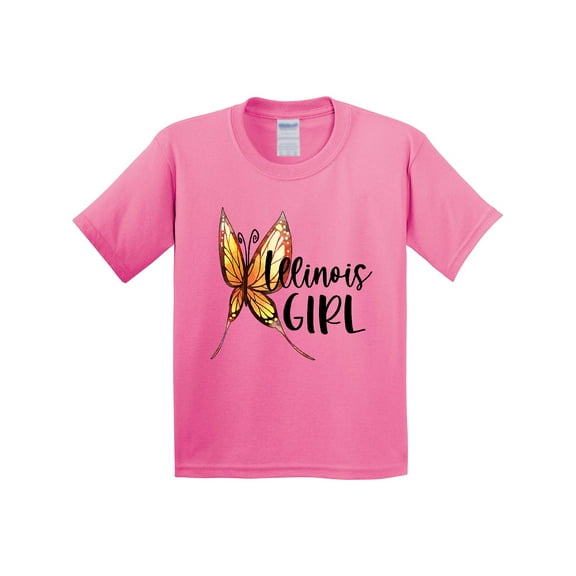 Inktastic Illinois Girl Butterfly Youth T-Shirt