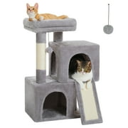 PAWZ Road 30 Cat Tree Condo with Sisal Scratching Post Tower Ramp for Indoor Cats, Gray