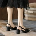 thumbnail image 5 of Slingback Heels for Women，Round Toe Chunky Heeled  Ankle Strap  Splicing Dress Shoes, 5 of 6