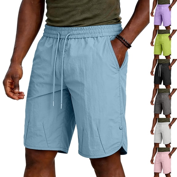 Men's Nylon Spandex Blend Casual Sports Shorts, Sweat Wicking Flexible Drawstring Elastic Waist Zipper Side Pockets for Training Walking Beach | TruHer,Black L