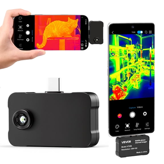 VEVOR Thermal Imaging Camera for Android & iOS, 512 x 384 Super Resolution, 25HZ Refresh Rate Infrared Thermal Imager for Smartphones Tablets, 256 x 192 IR Resolution, -4°F-1022°F & 6 Color Palettes