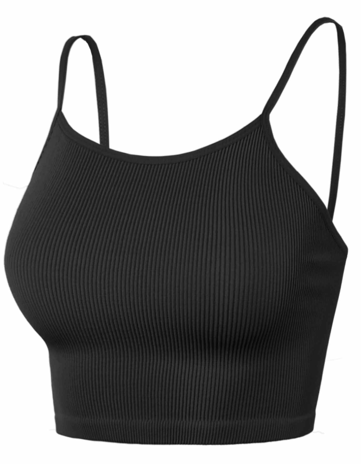 A2Y Women's Basic Ribbed Seamless Cropped Cami Camisole Tank Tops Black