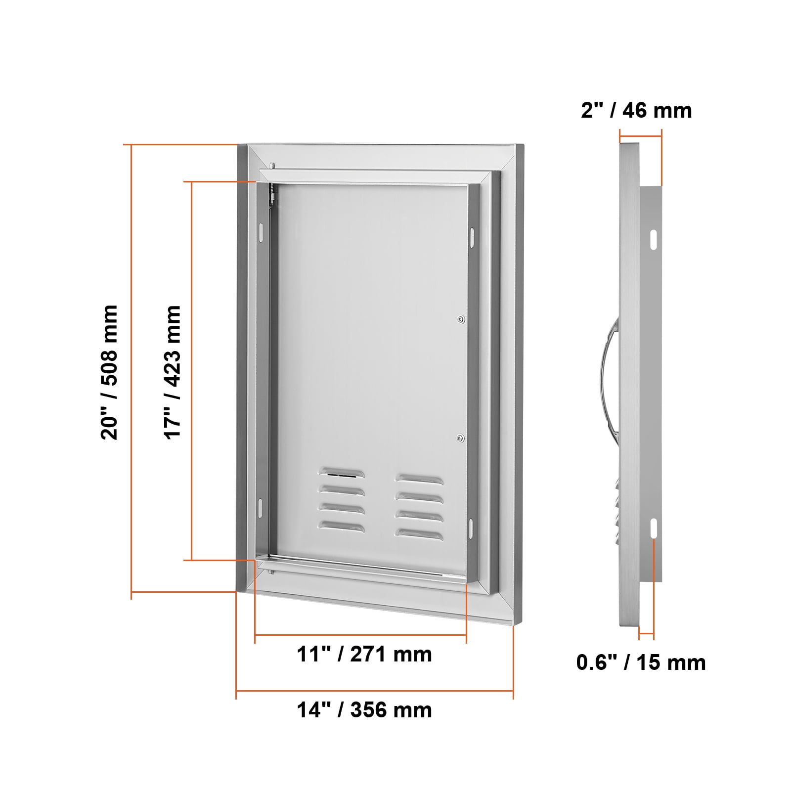 KFFKFF BBQ Island Access Door 14x20 Inch Stainless Steel Outdoor Kitchen Door
