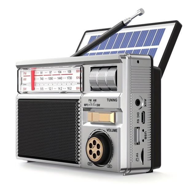 Portable Solar Radio AM FM SW with Bluetooth, Rechargeable Emergency Radio with USB TF Card, Easy to Use Audio Player for Seniors