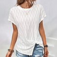 thumbnail image 2 of OSOLU Women Casual Loose Solid Color Crew Neck Mesh Knitted Jacquard Bat T-Shirt Short Sleeve Tee Tops Boho Dailywear, 2 of 7
