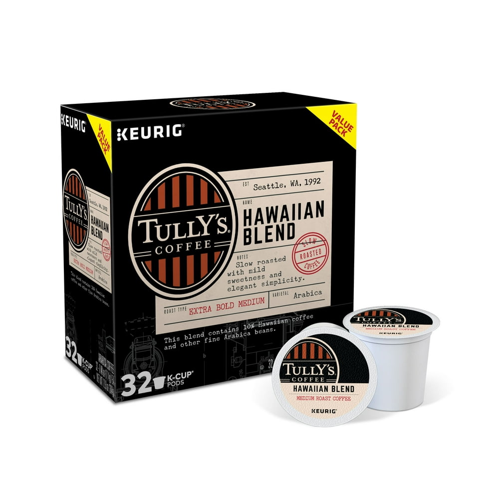 Tully's Coffee Hawaiian Blend, Keurig KCup Pods, Medium Roast, 32