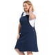 thumbnail image 4 of Women's Plus Size Overall Dresses Frayed Adjustable Strap Irregular Hem Denim Dress Navy Blue 1X, 4 of 7