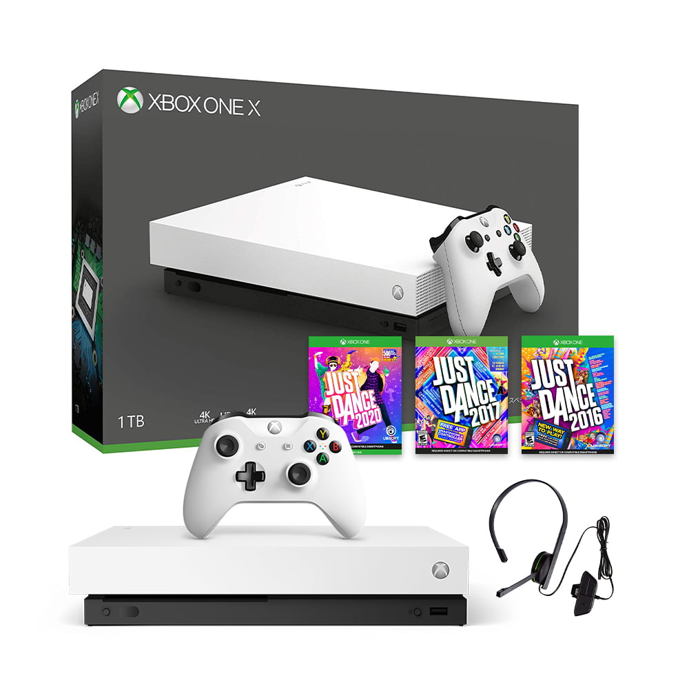 Microsoft Xbox One X 1tb Special White Edition 4k Ultra Hd Blu Ray Console Xbox Chat Headset Just Dance 2020 2016 2017 Bundle Walmart Com - just dance 2016 animals by martin garrix roblox