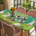 thumbnail image 3 of Happy Easter Table Cloths for 5 Foot Rectangle Tables, Rabbits Eggs Spring Daisy Floral Grass Green Patio Waterproof Elastic Fitted Tablecloths, Washable Rectangular Table Cover for Camping, 3 of 8