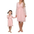 thumbnail image 2 of Franhais Parent-child Casual Midi Dress, Pink Wave Dotted Pattern V-neck Dress for Women/ 2-9 Years Old Girls, 2 of 9
