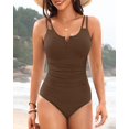 thumbnail image 4 of Traje de baño de una pieza Yonique Tummy Control V con cable marrón para W, 4 of 6
