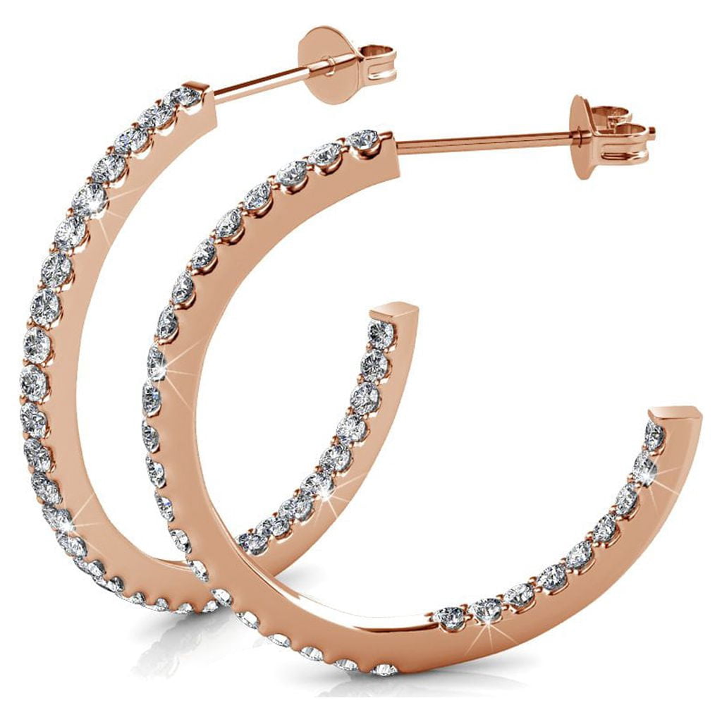 Cate & Chloe Rosalyn 18k Rose Gold Plated 20mm Hoop Earrings with Swarovski Crystals for Women