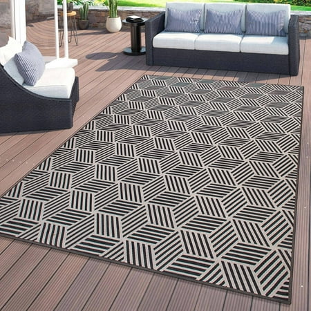 World Rug Gallery Contemporary Geometric Cubes Indoor/Outdoor Area Rug Black - 5 X 7