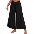 thumbnail image 6 of Cagogo Women Plus Size Wide Leg Tie Waist Flowy Boho Beach Loose Long Pants Trousers Summer Casual Palazzo Elastic Waisted Crop Lounge Travel Holiday Beachwear, Black S, 6 of 7