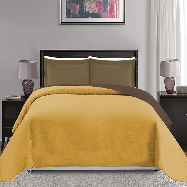 Colcha Matrimonial Doble Vista Ligera - Capitonada Económica Mod.Amarillo - Café