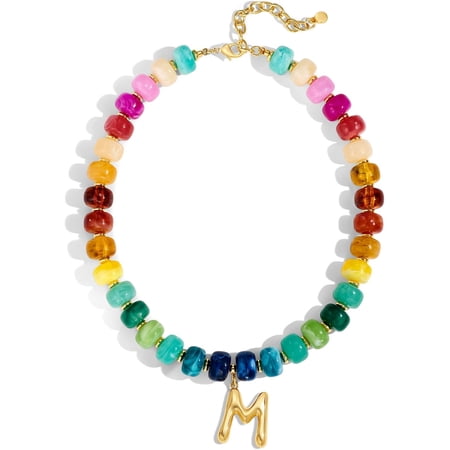 SUETOR Chunky Colorful Beaded Initial Necklace - 14K Gold Plated Colorful Letter A-Z Necklaces for Women, Chunky Trendy Bubble Charm Necklace, Womens Summer Jewelry Personalized Birthday Gifts