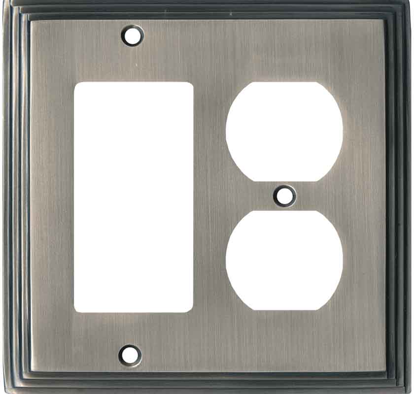 Art Deco Step Satin Nickel GFCI Rocker/Duplex Outlet Wall Plates