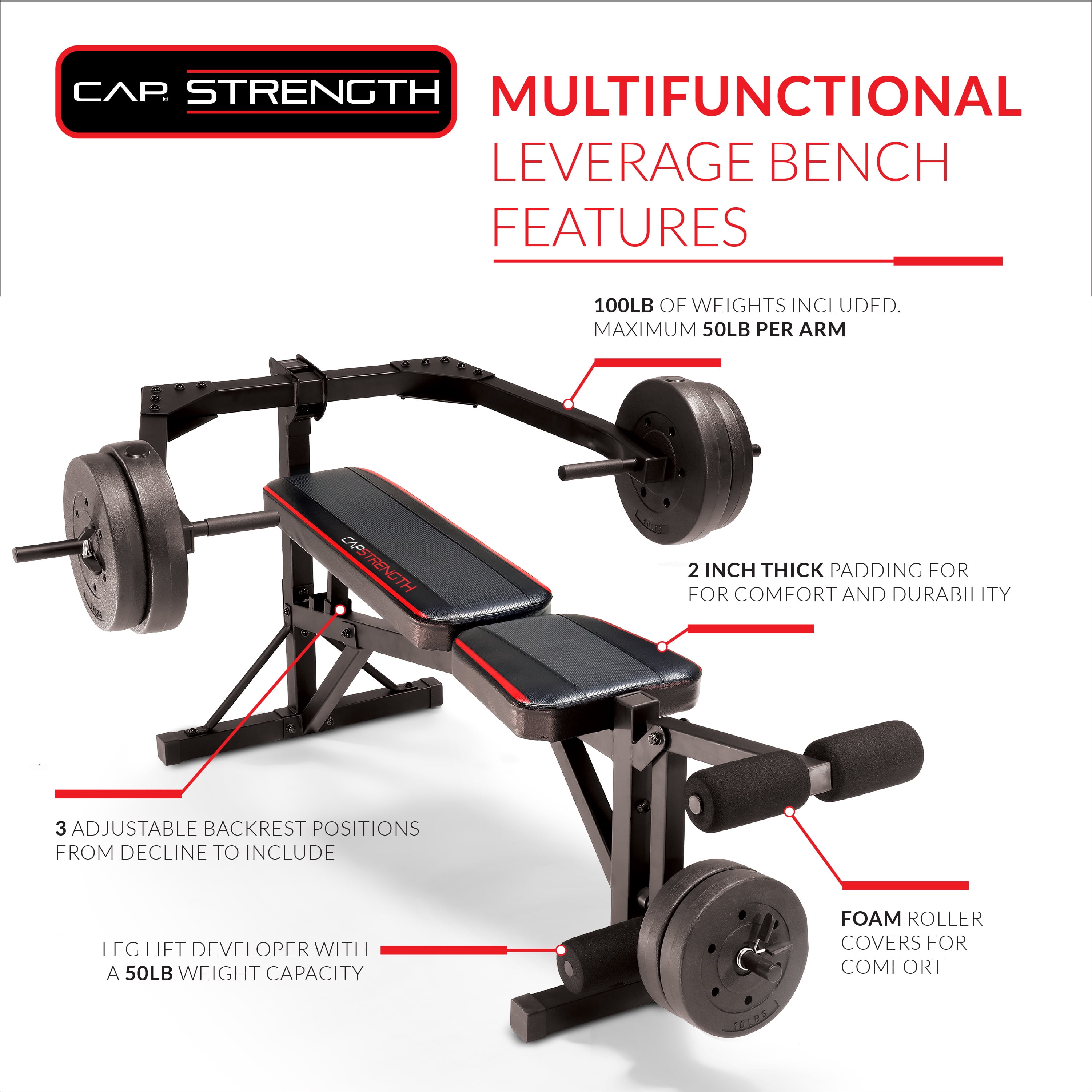 Cap Strength Standard leverage bench with 100lbs Vinyl Weight Plates