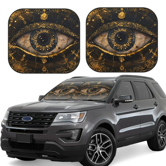 Saiise Mystical Golden Eye for Foldable Car Sun Shades (2-Pack) Offer Sun Protection with an Easy-fold Design for Convenient Windshield Shading-Small